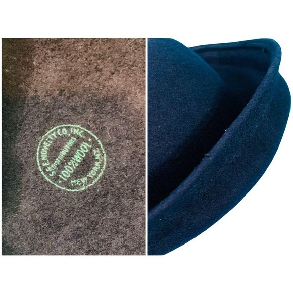 Vintage 1950s Wool Beret Navy Blue Bow Hat - Picture 6 of 10